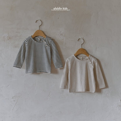 【韓国直送便】ko132 Button Border T-shirt / 2color / XS(75)-XL(115) / aladin kids 2024fw