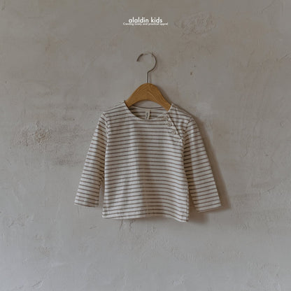 【韓国直送便】ko132 Button Border T-shirt / 2color / XS(75)-XL(115) / aladin kids 2024fw