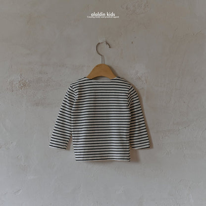 【韓国直送便】ko132 Button Border T-shirt / 2color / XS(75)-XL(115) / aladin kids 2024fw