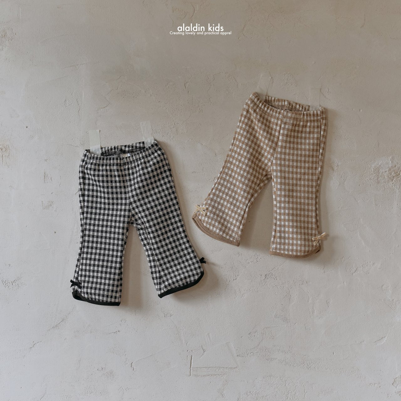 【韓国直送便】ko151 Checked ribbon boot cut pants / 2color / XS(75)-XL(115) / aladin kids 2024fw