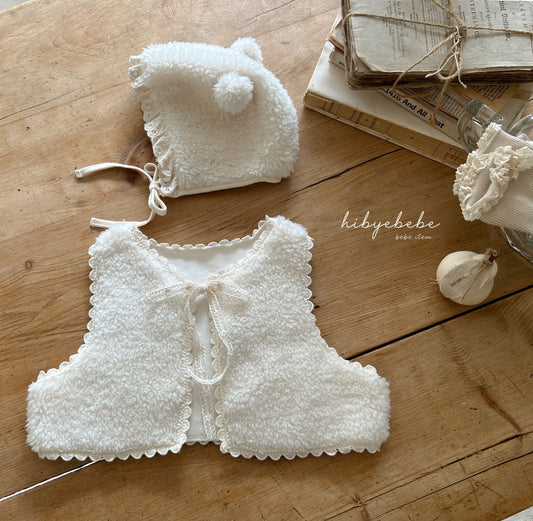 【韓国直送便】snowflake fur vest & snowflake fur bonnet / 80-90 / hibyebebe 2024fw / ko203